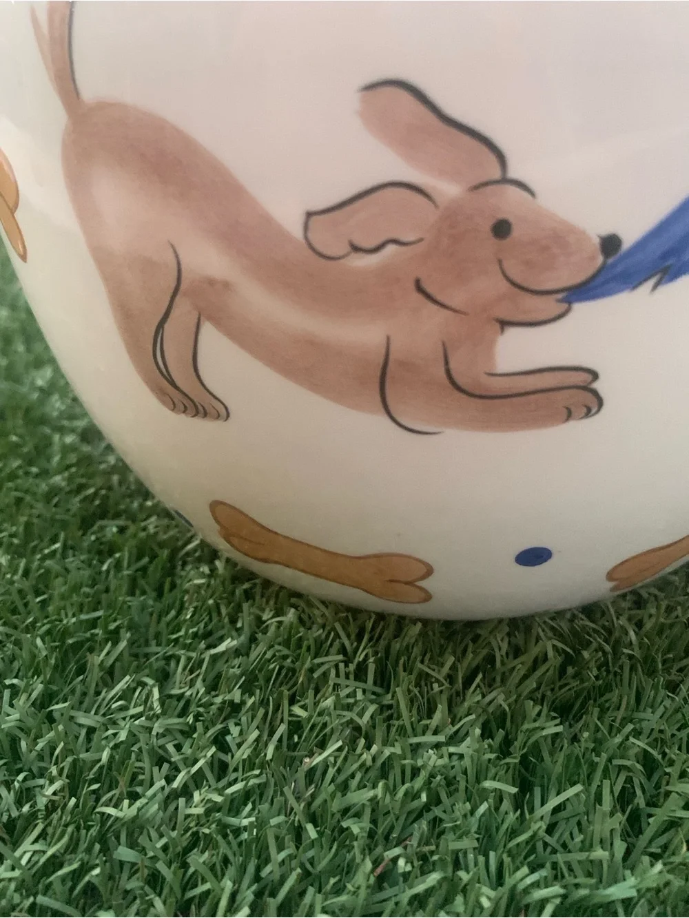 Inspirado Stonelite Dog Treat Jar with Blue Trim and Tan Bone Motifs